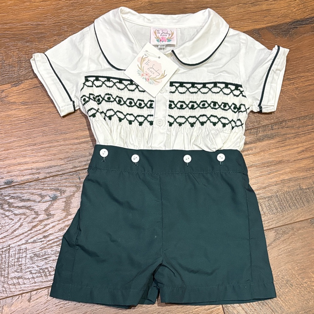 Elegant Kids Green and White Shorts Set